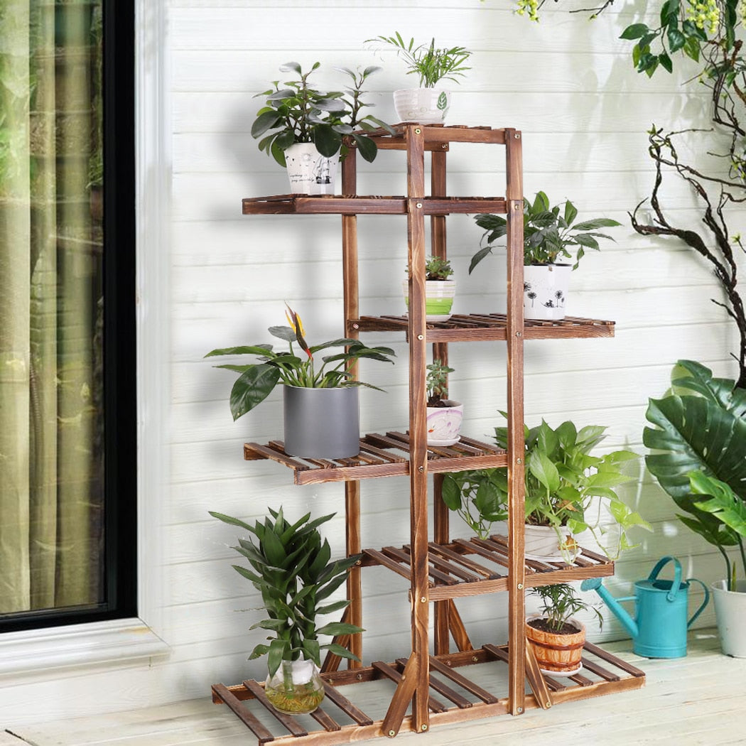 WoodBloom™ 6-Tier Indoor Plant Stand – Wooden Multi-Layer Decor Shelf