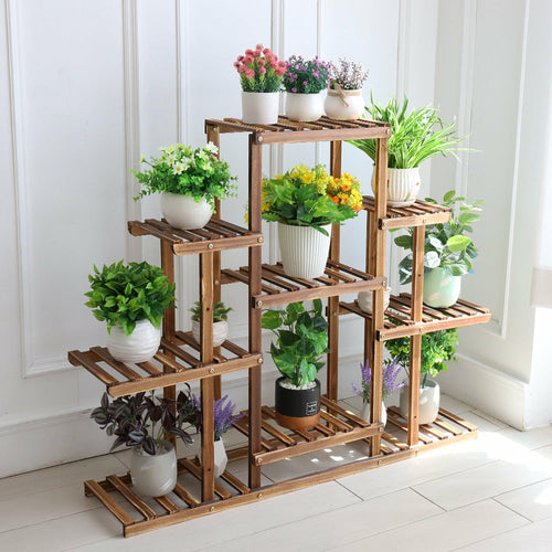 WoodBloom™ 9-Tier Indoor Plant Stand – Wooden Multi-Layer Decor Shelf