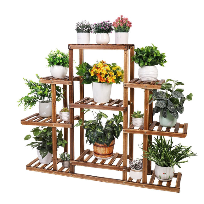 WoodBloom™ 9-Tier Indoor Plant Stand – Wooden Multi-Layer Decor Shelf