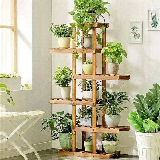 WoodBloom™ 6-Tier Indoor Plant Stand – Wooden Multi-Layer Decor Shelf