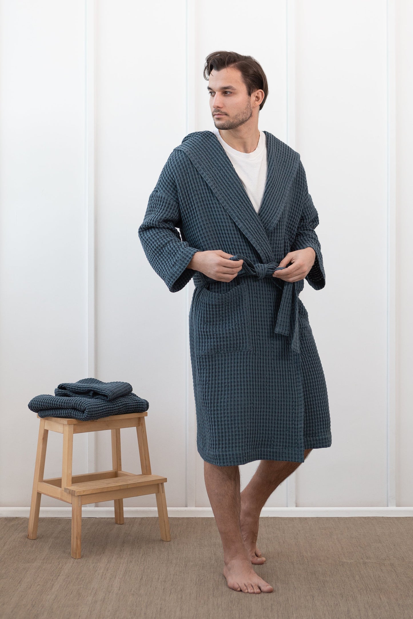 LuxeLinen™ Waffle Towel & Hoodie Robe Set