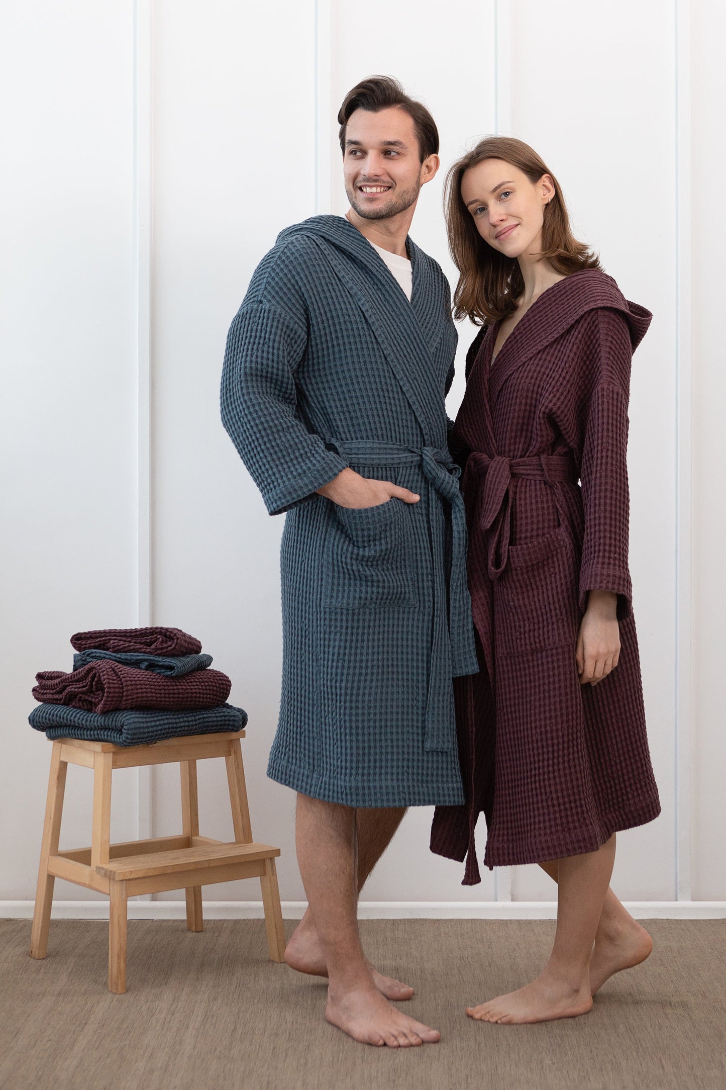 LuxeLinen™ Waffle Towel & Hoodie Robe Set