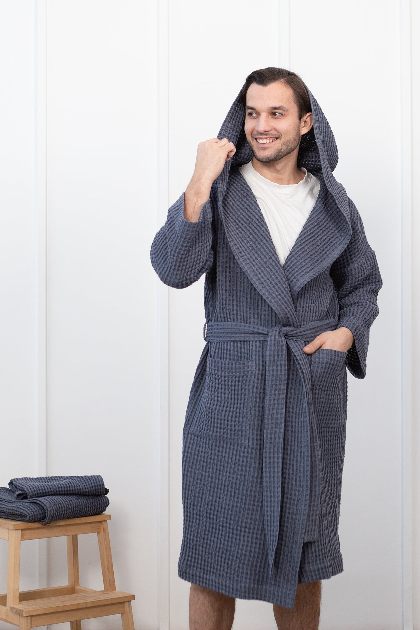 LuxeLinen™ Waffle Towel & Hoodie Robe Set