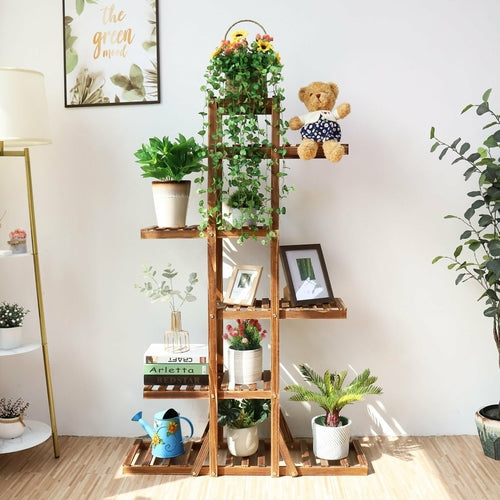 WoodBloom™ 6-Tier Indoor Plant Stand – Wooden Multi-Layer Decor Shelf